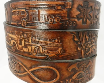 Name Belt Fire Dept History NBT115  - Belt is 1 1/2" wide - Includes name in center back, removable utility buckle & leather keeper