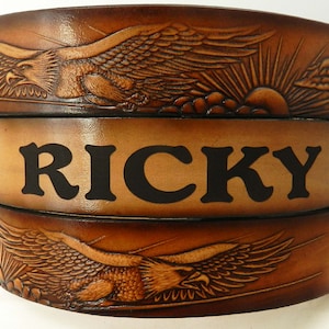 Name Belt Eagle Sunrise NBT932 - Belt is 1 1/2&quot; wide - Includes name in center back, removable utility buckle & leather keeper