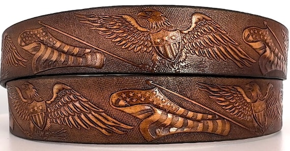 Leather Belt Patriotic Eagle & American Flag BT528 Embossed  display picture 3