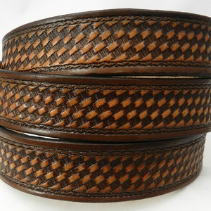 Leather Belt  Basketweave design; BT545; Belt is 1 1/2&quot; wide.  Includes removable utility buckle & leather keeper