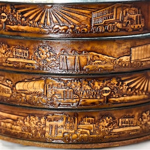 Name Belt Trucker Scene NBT108 - Belt is 1 1/2&quot; wide - Includes name in center back, removable utility buckle & leather keeper