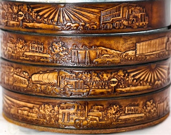 Name Belt Trucker Scene NBT108 - Belt is 1 1/2&quot; wide - Includes name in center back, removable utility buckle & leather keeper