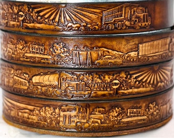 Name Belt Trucker Scene NBT108 - Belt is 1 1/2" wide - Includes name in center back, removable utility buckle & leather keeper