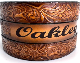 Child's Name Belt, Western Carved Floral matches adult NBT927