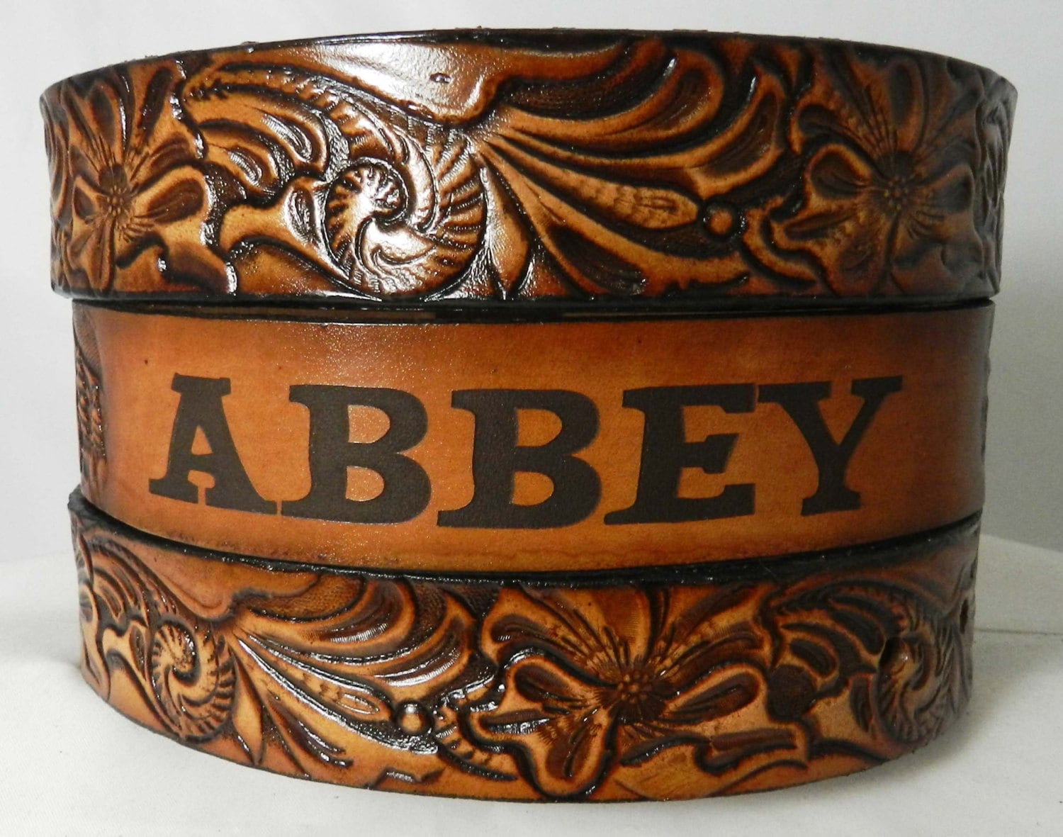 Child's Name Belt, Carved Floral Design Matches Adult NBT927