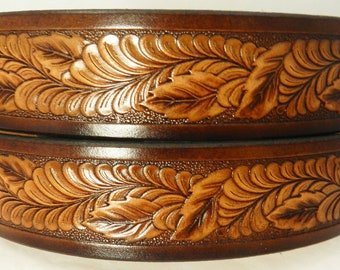 Leather Belt Autumn Leaves; BT962  1 1/2" wide, Includes removable utility buckle & leather keeper