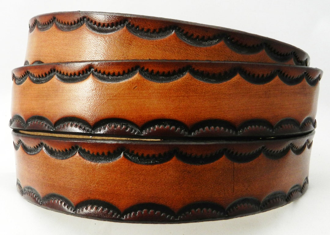 Leather Belt With Border Design - 1 1/2