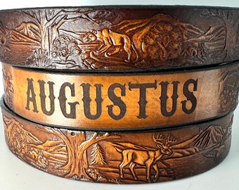 Child's Name Belt, Forest scene/Deer, matches adult NBT116