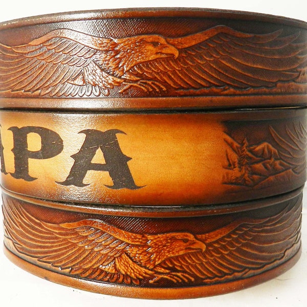 Name Belt Eagle scene NBT107 - Belt is 1 1/2" wide - Includes name in center back, removable utility buckle & leather keeper