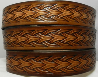 Leather Belt Western Weave BT970; 1 1/2" wide, Includes removable utility buckle & leather keeper