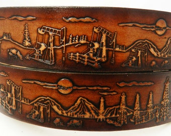 Leather Belt Oil Field BT330  Brown; 1 1/2" wide. Includes removable utility buckle & leather keeper