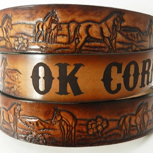 Name Belt Horses NBT328 - Belt is 1 1/2&quot; wide - Includes name in center back, utility buckle & leather keeper