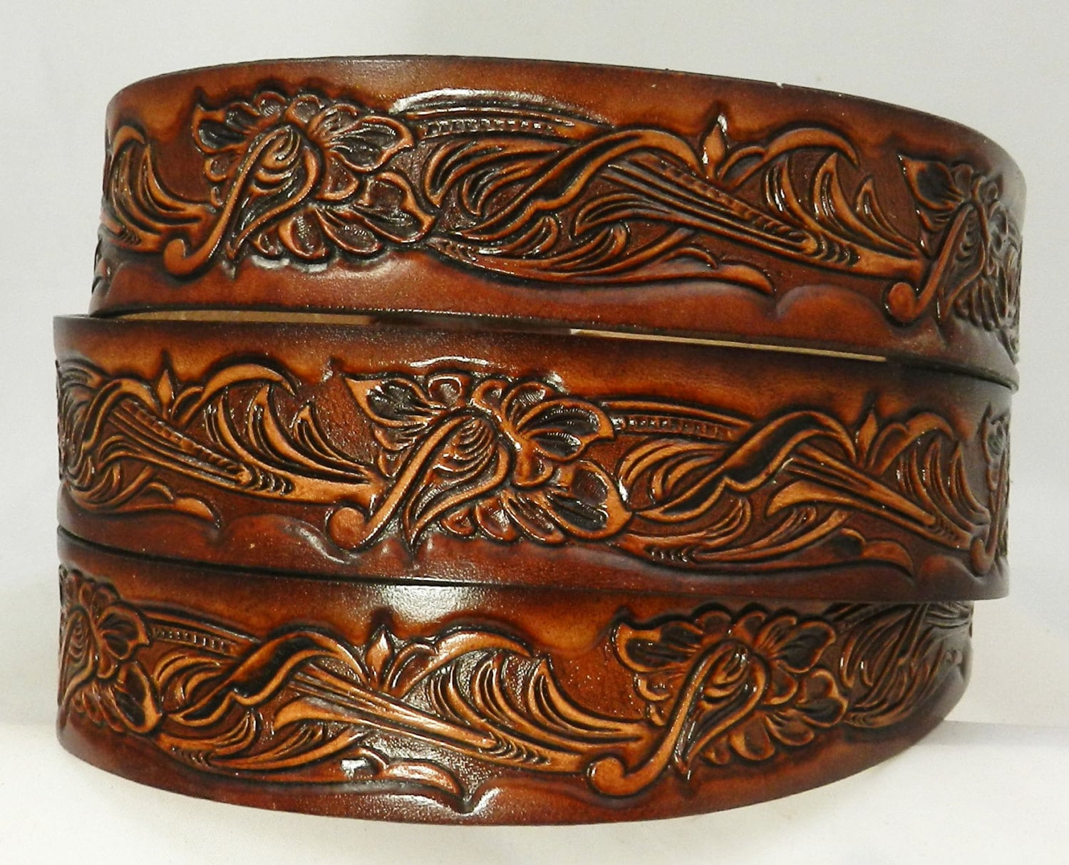 ◆KOMOREBI MUSEUM◆ Handmade cow leather 90s buckle middle b Photect Western Leather Buckle Belts Cowboy Longhorn Cattle