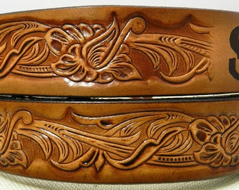 Name Belt- NBT940 Western Scroll design - Belt is 1 1/2" wide - Includes name in center back, removable utility buckle & leather keeper