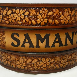 Name Belt Daisies Style NBT965 - Belt is 1 1/2&quot; wide - Includes name in center back, removable utility buckle & leather keeper