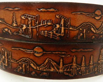 Name Belt.  NBT330 Oil Field - Belt is 1 1/2" wide - Includes name in center back, removable utility buckle & leather keeper