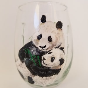 Cute Panda hand painted glass Father's Day Mother's Day gift Nature Chinese Panda