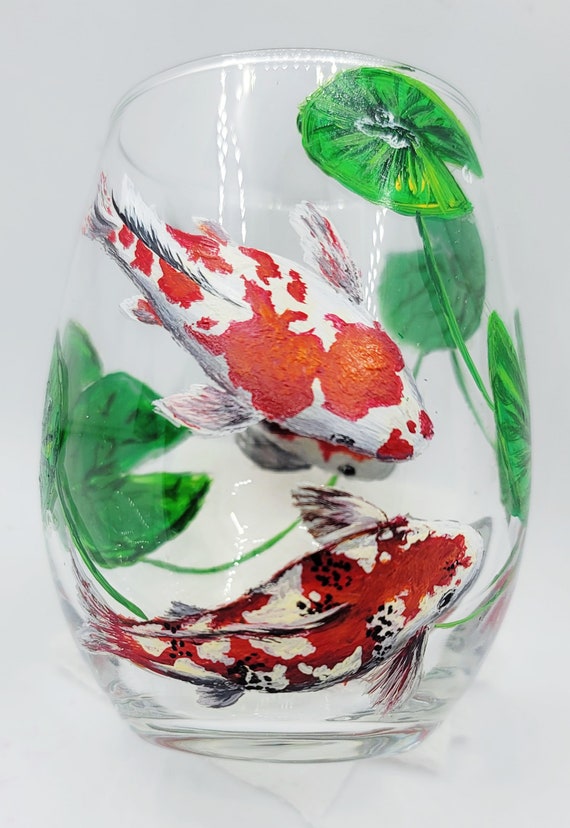 Hand Painted Koi Fish Koi Pond Wine Glasses Oil Bottle Lucky Koi Japanese  Nature Hand Made Gift - Etsy