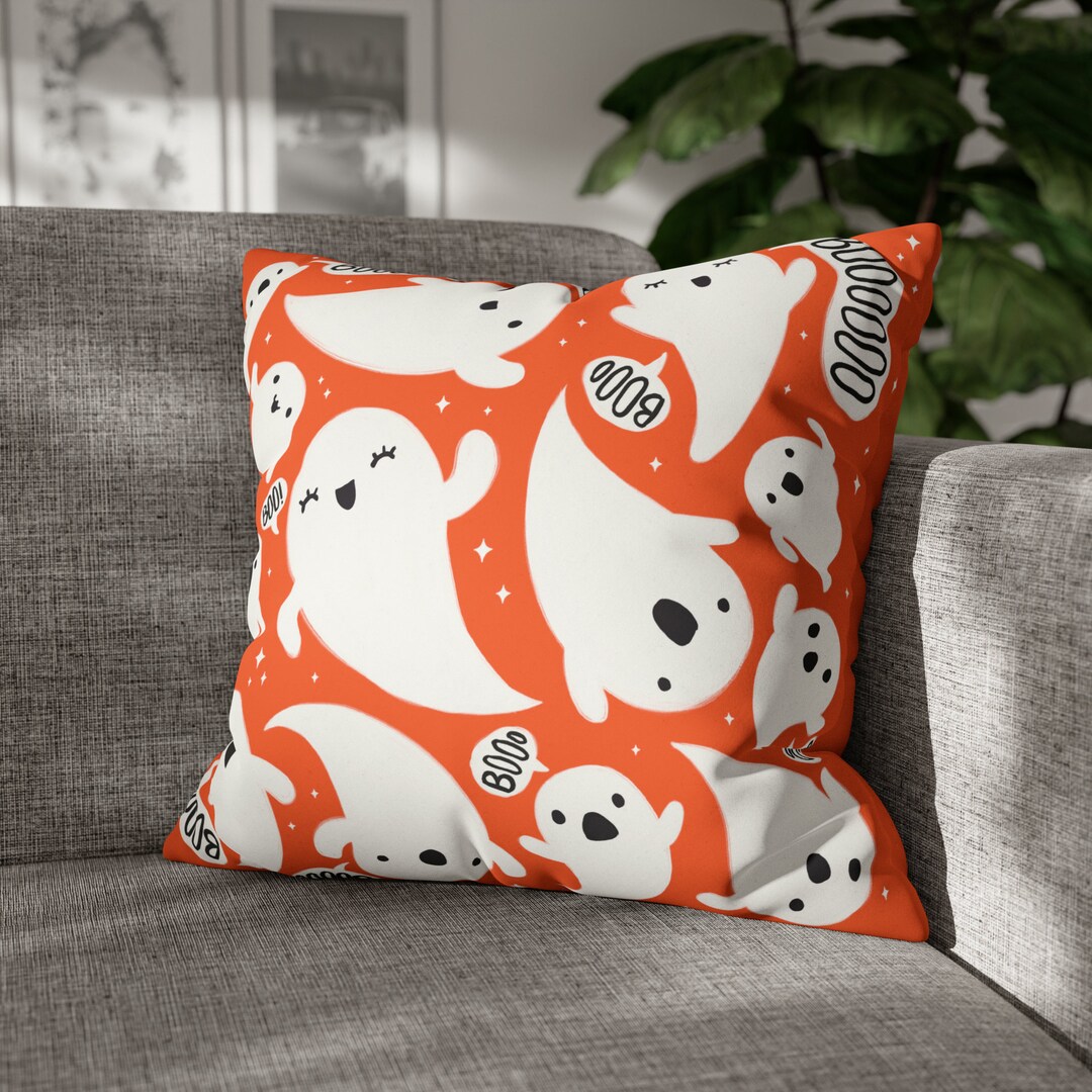 Cute Ghost Orange Faux Suede Square Pillow Case Ghost Pillow Etsy