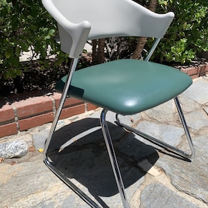 Faux Leather Green/White Guest Stacking Chair~ Metal Chrome Frame (Shipping is NOT free)