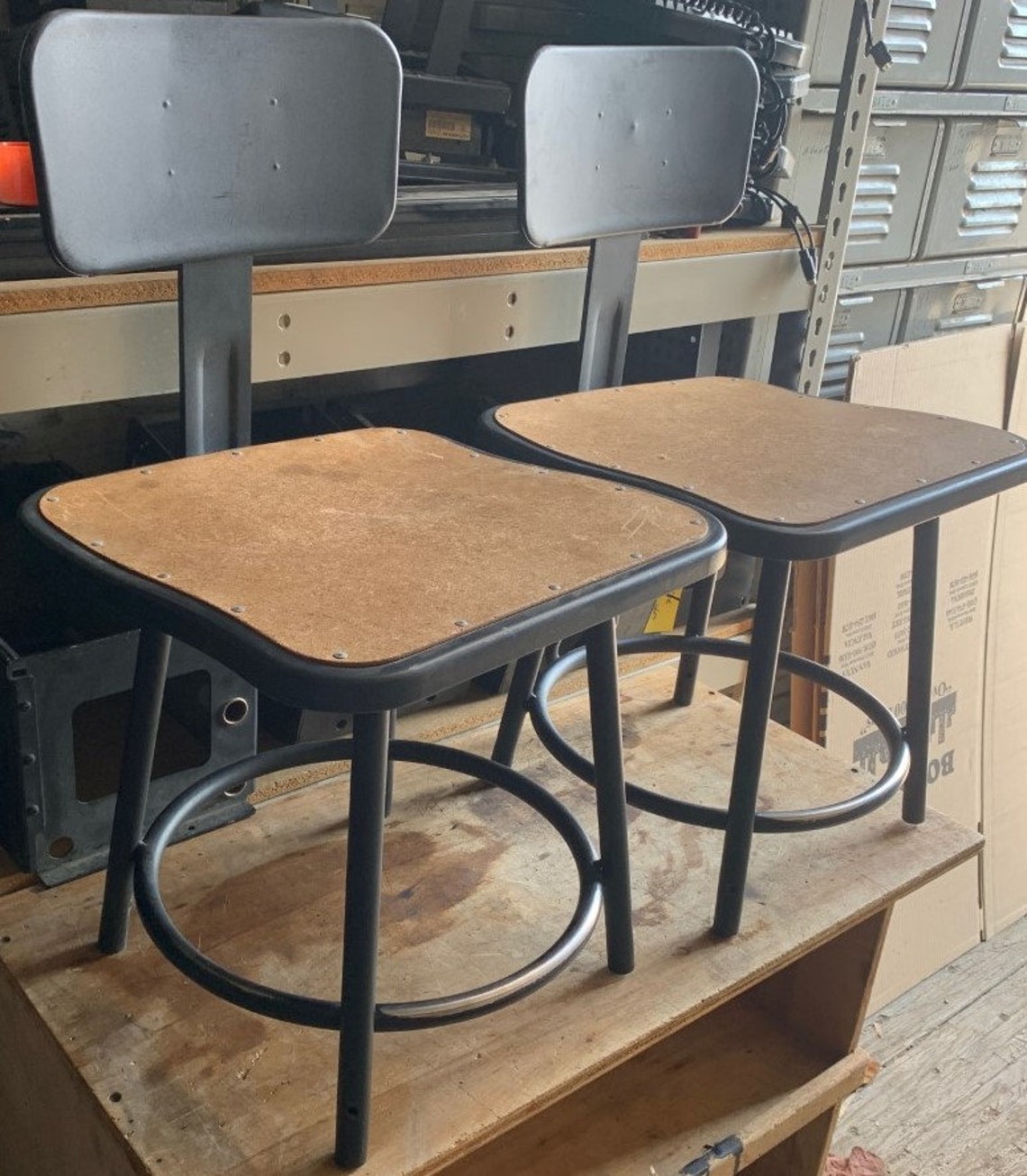 Vintage Industrial Drafting Metal Stool w/Back Rest Shipping Etsy