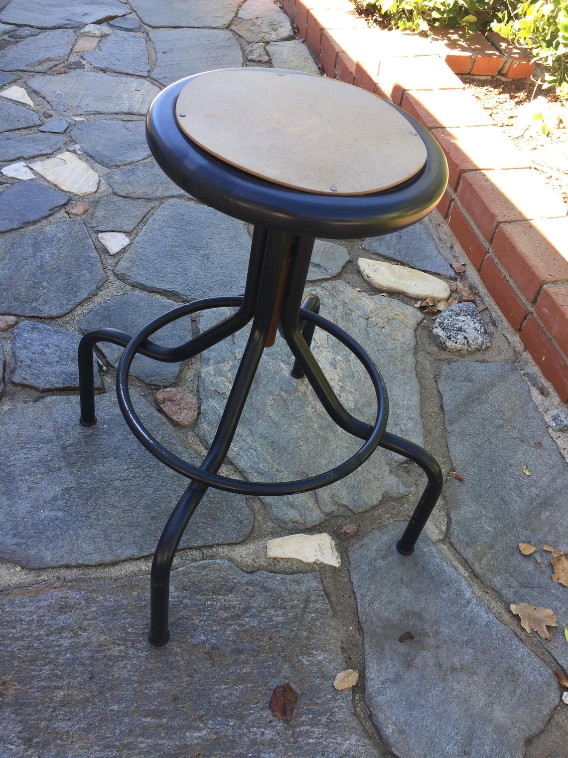 Industrial Metal Stool With Circular Foot Rest shipping is Etsy