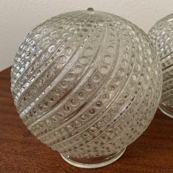 MCM Vintage Globe Swirl Hobnail Clear Glass Light Shade