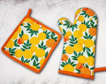 Handmade Retro Floral Oven Mitt & Pot Holder Set – Premium Cotton, Perfect Kitchen Gift! Free Shipping!
