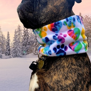 Handmade Rainbow Hearts & Paws Fleece Dog Infinity Scarf