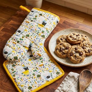 Best Friends 100% Cotton Garden Print Oven Mitt and Pot Holder Set