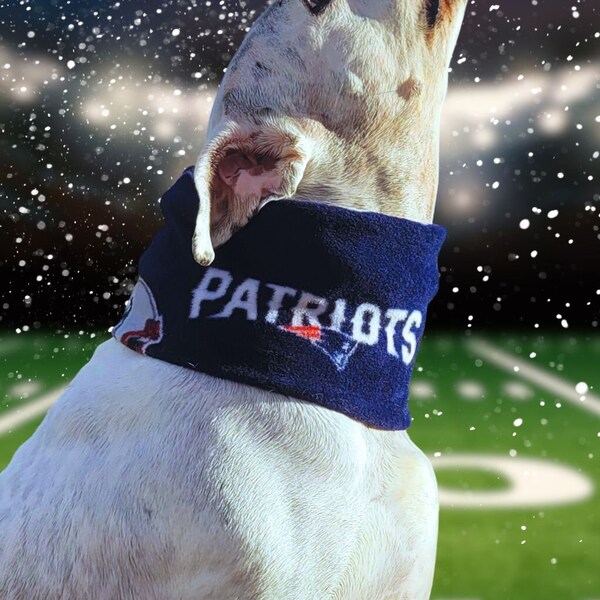 Handmade, Cute, Thick, Very Soft, and Warm New England Patriots Football Printed Fleece Winter Dog Scarf/Infinity Scarf and Free Shipping