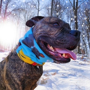 Handmade, Cute, Thick, Very Soft, and Warm Light Blue with Cartoon Dog Print Fleece Winter Dog Scarf/Infinity Scarf. Free Shipping!!