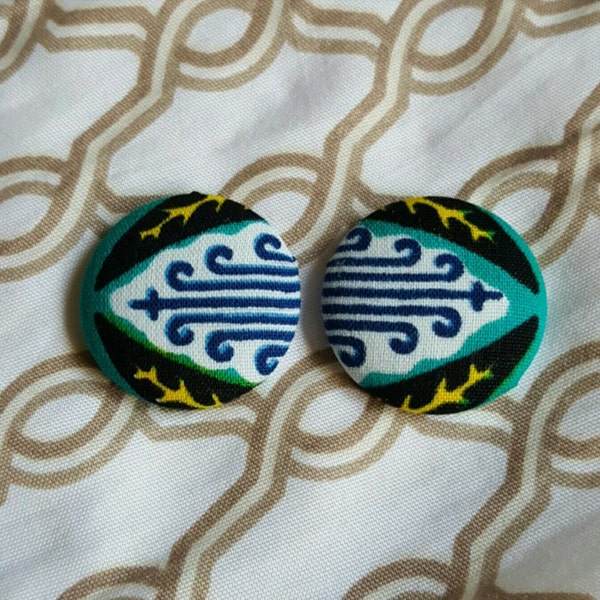 AfricanPrint Button Earrings; Covered Button Earrings