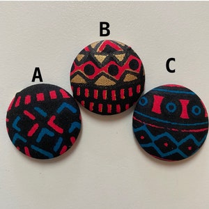 Tribal African Print Button Earrings, Fabric Button Earrings