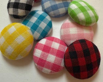 Mini Gingham Fabric Button Earrings, Everyday Vintage Style