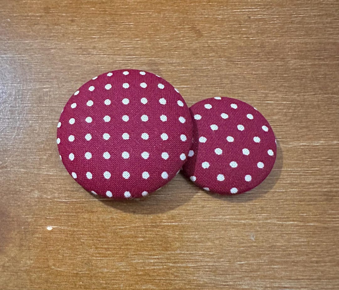 Burgundy Polka Dot Fabric Button Earrings, 100% Cotton - Etsy