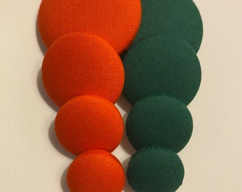 Tangerine and Dark Green Fabric Button Earrings