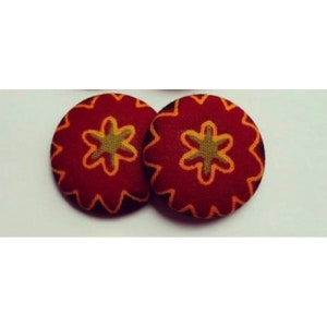 Floral African Print Button Earrings