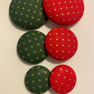 Red and Green Polka Dot Button Earrings, Fabric Button Earrings