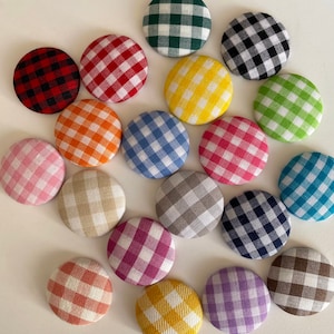 Gingham Button Earrings|Handmade Button Earrings, Fabric Button Earrings