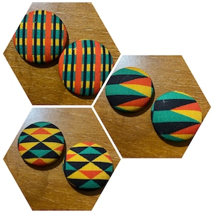 Kente Button Earrings; Covered Button Earrings