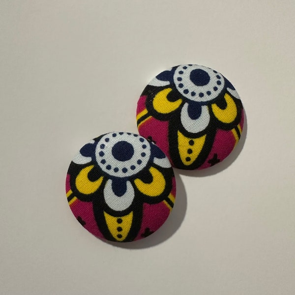 Large AfricanPrint Button Earrings; Covered Button Earrings