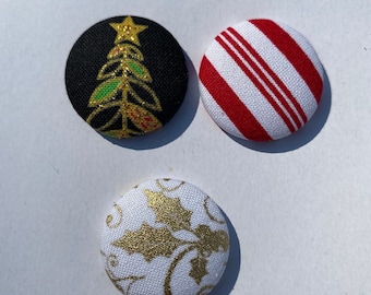 Christmas Fabric Button Earrings: Holiday Cotton Earrings