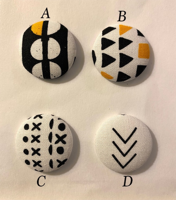 Fabric Button Earrings, Covered Button Earrings, Black and White