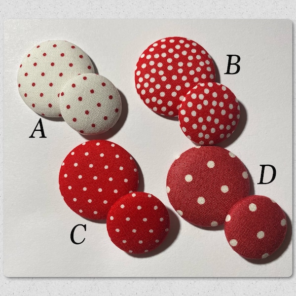 Red and White Polka Dot Button Earrings | Covered Button Earrings | Handmade