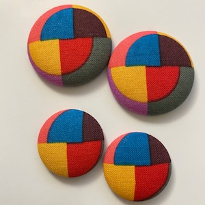 Color Block Button Earrings; Covered Button Earrings