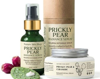Nature Skin Shop Prickly Pear Radiance Ritual Skincare Set Face Serum and Ceramide Body Cream Duo for Smooth Luminous Skin Botanical Beauty