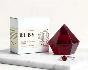 Ruby Mineral Ritual Bar and Gemstone Soap with Hidden Silver Ring