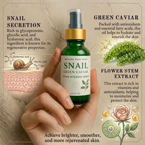 Snail and Green Caviar Smoothing Serum 1 oz, Intensive Surface Recovery for Aging image 4