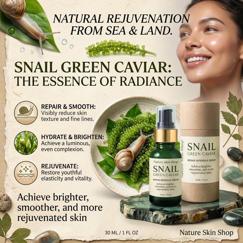 Snail and Green Caviar Smoothing Serum 1 oz, Intensive Surface Recovery for Aging image 5